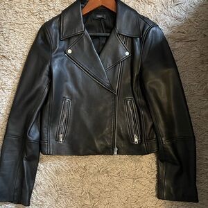 Theory Classic Black Leather Biker Jacket